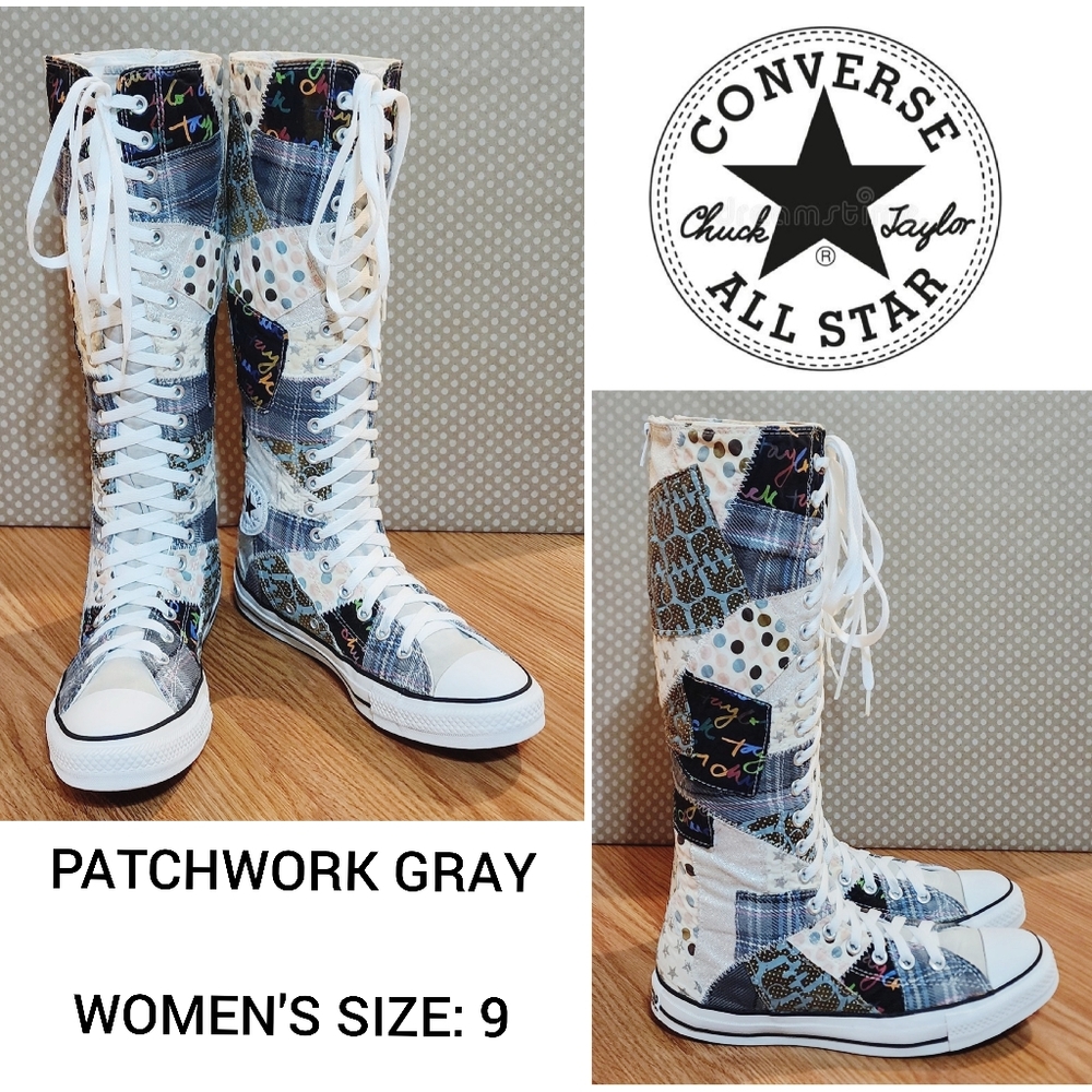 RARE/AUTHENTIC CONVERSE Patchwork Gray Knee-High Sneakers - Women's Size 9